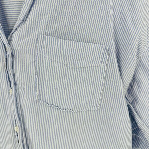 Zara Striped Button Down Shirt Blue White Cotton Relaxed Fit Collared Size L - Picture 4 of 7